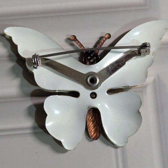 Yellow & Black Butterfly Metal Brooch Pin 2.75" Vintage Cutout Wings - Picture 6 of 7